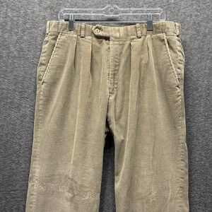 LL Bean Mens Tan Corduroy Pleated Pants Size 35 x 31 Casual Office